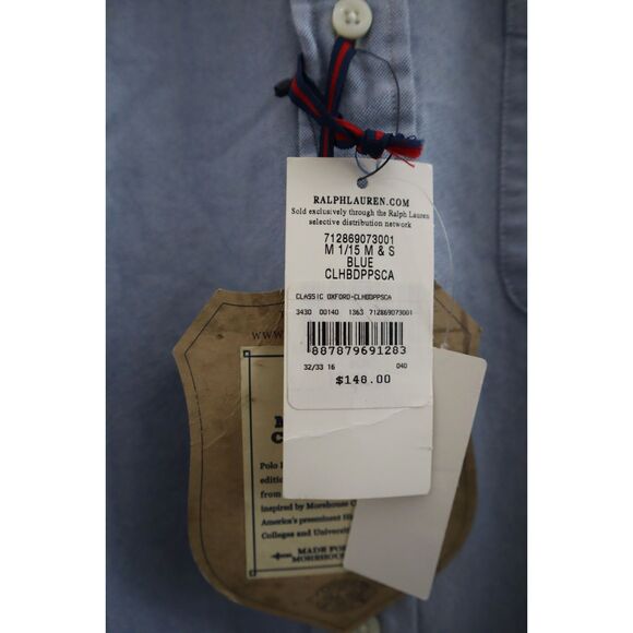 Polo Ralph Lauren Men's Sz M Blue Morehouse Custom Fit Oxford Button Up - Picture 7 of 13